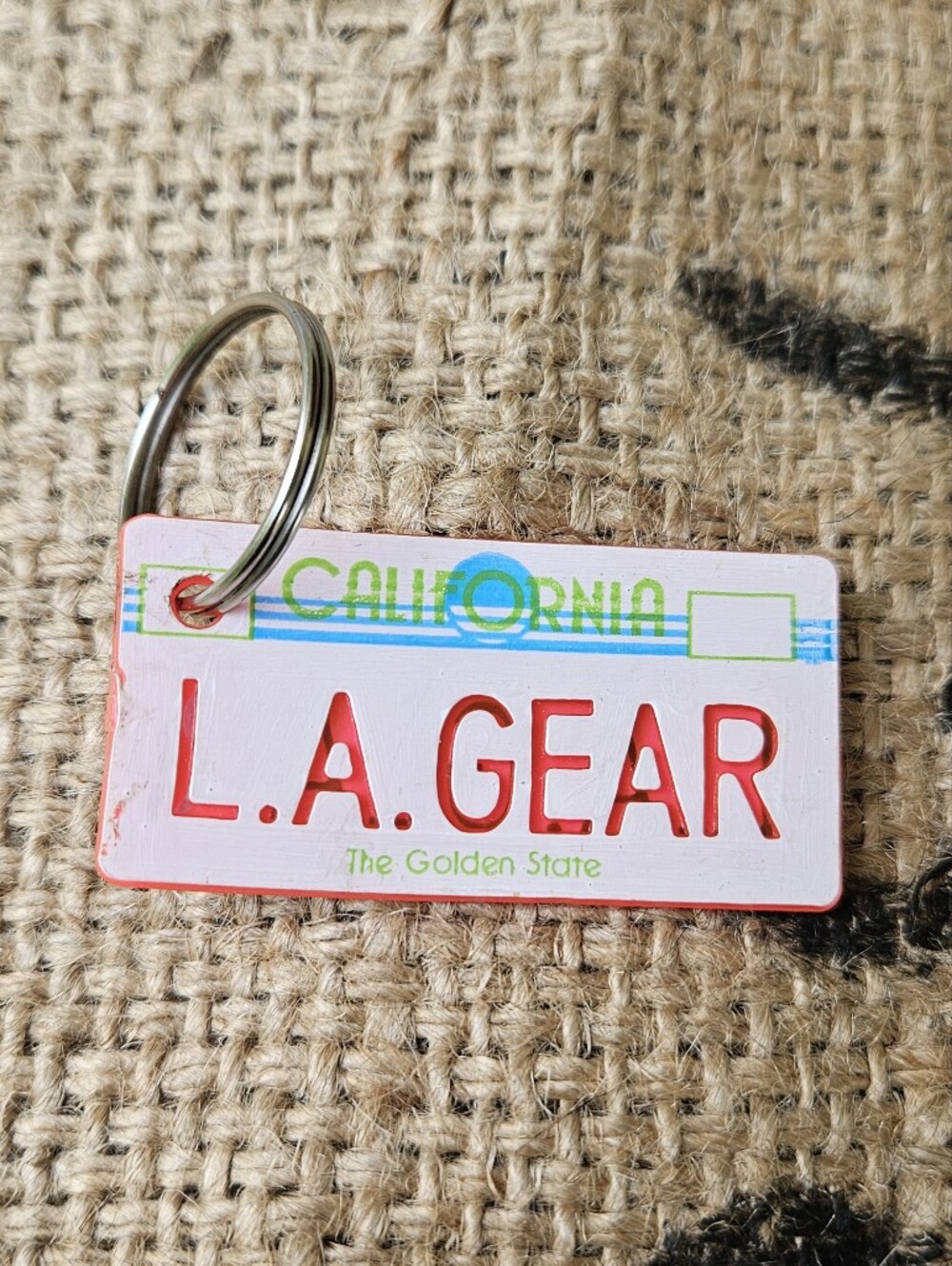 L.A. Gear California License Plate Keychain -  Pink and White